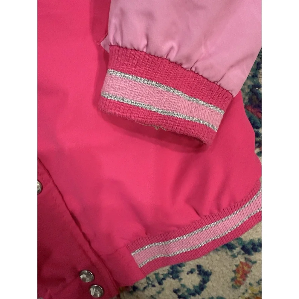 Disney Minnie Mouse Bomber Jacket Pink Girls 7/8 Ohana "Family" Embroidered - Picture 6 of 15